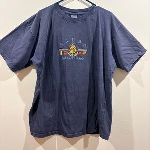Aruba Souvenir T-Shirt XL Navy Blue Embroidered Cotton Tee “One Happy Island”